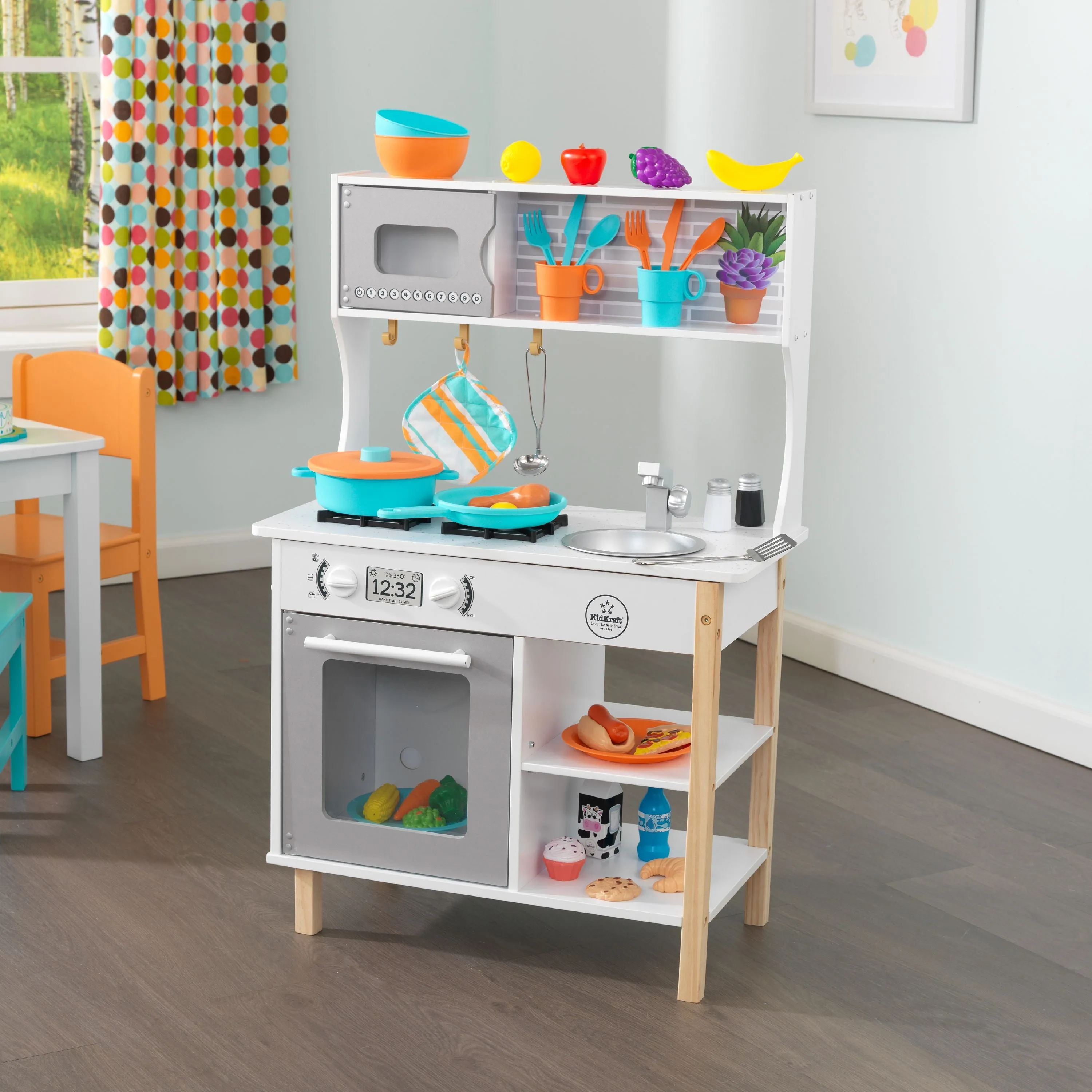 Wooden Play Kitchen Play Set with 38 Piece Accessory